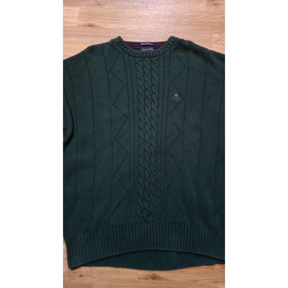 Vintage Gant Sweater Mens Sz Extra Large Cable Knit Green Pullover Embroidered - Picture 3 of 15